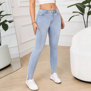 Jean slim pour femme, bleu clair, haute élasticité, grande taille, tailles européennes et américaines 0XL à 6XL - Product Image 1