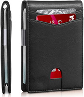 Portefeuille porte-cartes en cuir véritable avec blocage RFID pour hommes, avec pince à billets