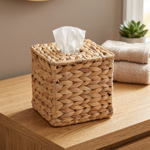 Cubierta de caja de pañuelos tejida a mano estilo bohemio, soporte para pañuelos faciales de jacinto de agua natural - Product Image 2