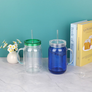 Vaso globo de nieve de 22 oz con asa y pajita, transparente, preperforado - Product Image 5