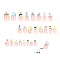 Vente en gros de faux ongles en acrylique de style français en forme d'amande |   Ongles personnalisables aux couleurs pastel avec motifs à pois, étoiles et fleurs