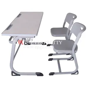 Senior High School Classroom Furniture Indoor 2-Person Double Seat Desk and Chair with Drawers and Hooks and Pencil Groove