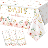 Nappe rectangulaire jetable en plastique Baby Bloom, 3 pièces, motif floral aquarelle rose, fournitures et décorations pour fête de naissance