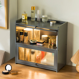 Wooden Cosmetic Storage <b>Box</b> With Glass Door Desktop Organizer For <b>Makeup</b> Skincare Products Large Capacity Home Use - Product Image 2