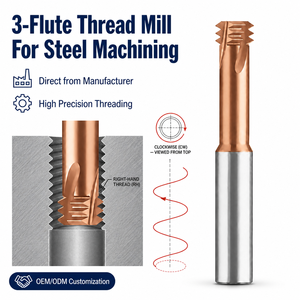 Fresa <span class=keywords><strong>de</strong></span> Roscar <span class=keywords><strong>de</strong></span> 3 Filos para Acero, Carburo Sólido con Recubrimiento AlTiN 60 °   Cortador CNC Universal <span class=keywords><strong>de</strong></span> Paso Variable OEM ODM <span class=keywords><strong>de</strong></span> Acero al Carbono y Inoxidable M3-M24 - Product Image 1