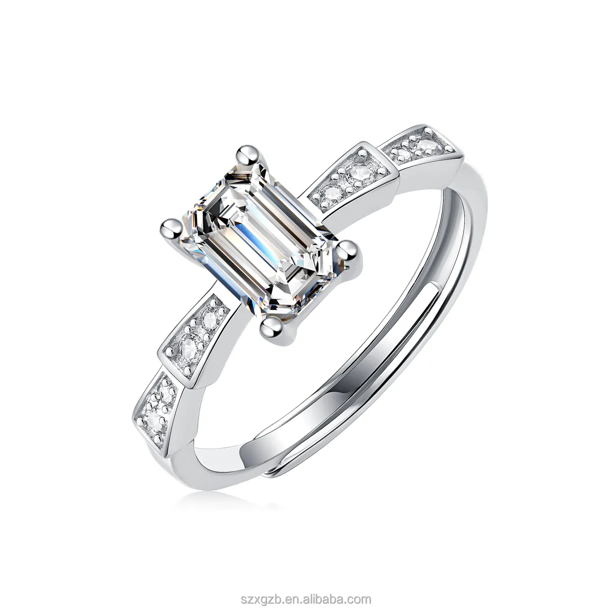 Jewelry Factory Fine Craft Wholesale Price 1ct Emerald Cut 925 Sterling Silver Inlaid Adjustable Moissanite Diamond Ring