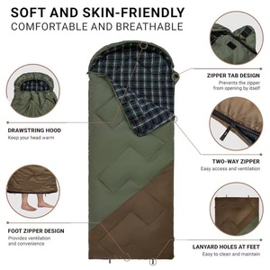 長方形の柔らかく軽量な防寒防水寝袋（キャンプ、ハイキング、アウトドア旅行用） - Product Image 3