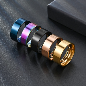 도매 최신 디자인 8mm 심플 스타일 실버 골드 블루 스테인리스 스틸 반지 (여성 및 남성용) - Product Image 1