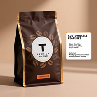 Vente en gros de sacs d'emballage de café en feuille d'aluminium fond plat vert foncé bleu marine avec fermeture à glissière en plastique PE 125G 250G 500G 1Kg