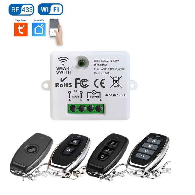 WiFi 2.4GHz RF Smart Light Remote Switch 110V 220V 10A Timing Breaker Module Voice Control Alexa Support RoHS CE Certified 50m