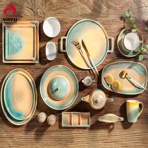 الجملة ديكور المنزل التركية الملونة الصين السيراميك Vajilla العربية أدوات المائدة مطعم البرتغالية الخزف مجموعة أواني الطعام