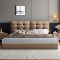 JUNYUHAO Modernes Italienisches Luxus-Lederbett Gepolstert Gesteppt Weiches Bett mit Stauraum Beleuchtet Ergonomischer Kiefernholzrahmen Queen King Größen