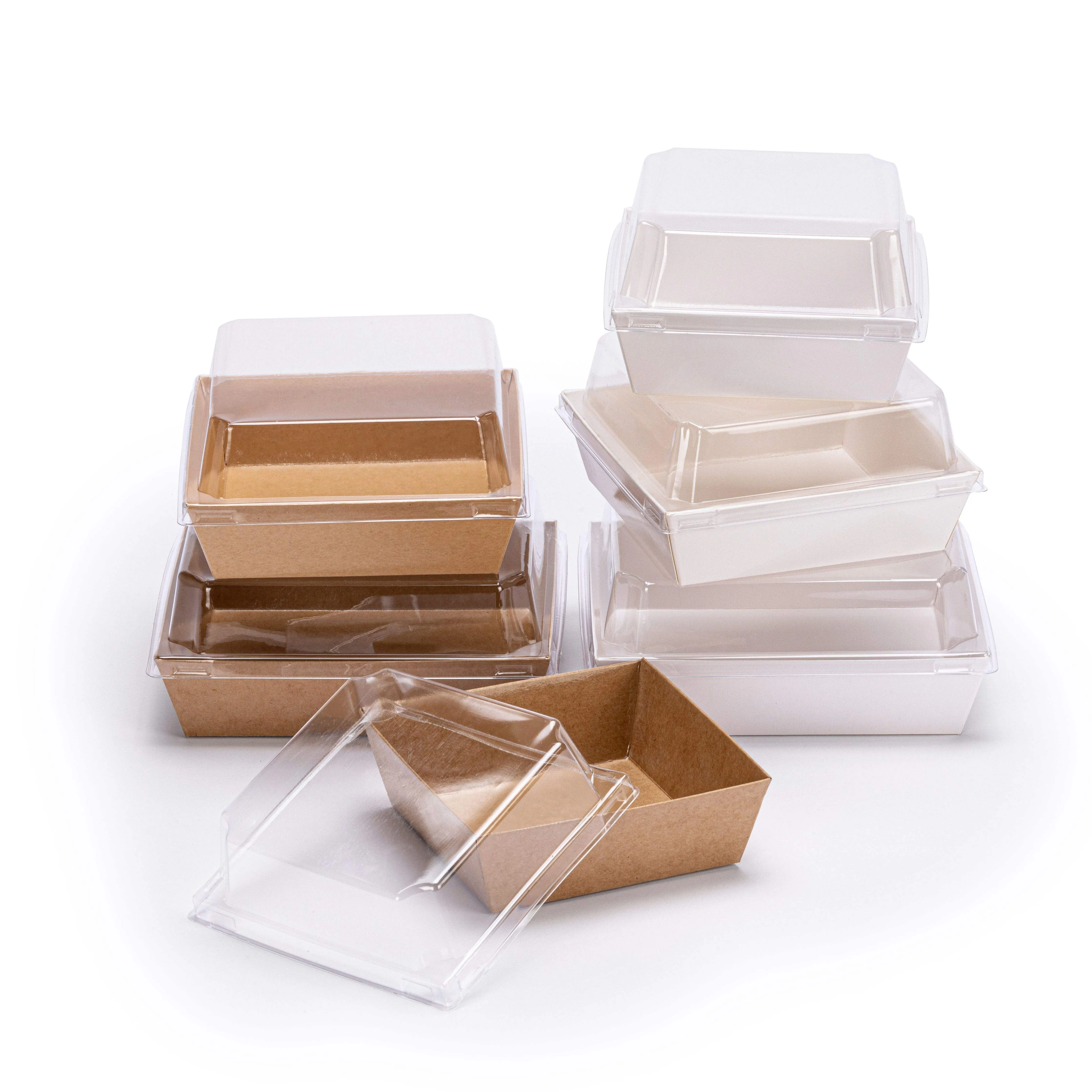 Cajas de papel de embalaje de panadería de pastelería blanca personalizada para postre Caja de galletas de sándwich de pastel transparente con tapa de ventana de PVC transparente