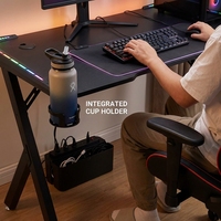 Table de jeu AOR ZS-R5, bureau d'ordinateur pour jeux, éclairage RGB, porte-gobelet, plateau pour écouteurs, surface en bois