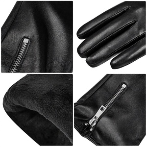 Gants unisexes en cuir de mouton noir de qualité supérieure, à doigts entiers, avec fermeture éclair, pour le cyclisme hivernal, confortables pour la conduite - Product Image 6