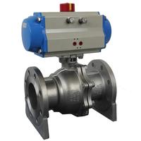 Válvula de bola de dos piezas con flanqueado y vástago sólido, DN 25 PN 16, de acero inoxidable 304, con control neumático de retorno por resorte, para agua.