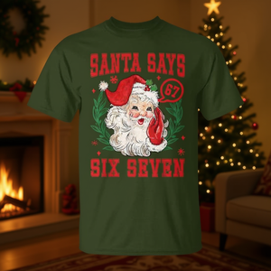 Camiseta navideña Santa Says Six Seven, diseño de meme 67, regalo navideño para hombres y mujeres, unisex - Product Image 3