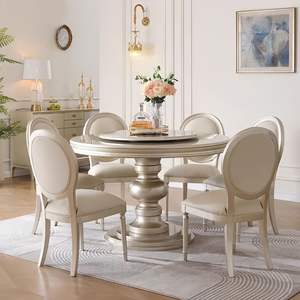 Table à manger ronde en bois massif de style américain, luxe léger, moderne et minimaliste, avec plateau tournant, ensemble de salle à manger commercial durable - Product Image 4