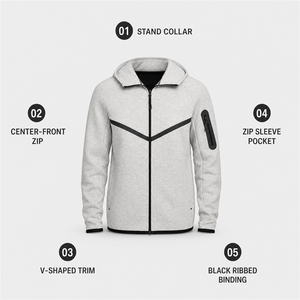 Chaqueta Deportiva de Punto con Capucha y Cierre para Hombre, con Ribete en Forma de V y Bolsillo en la Manga, para Invierno, 100% Algodón, Talla Grande - Product Image 1