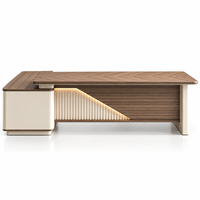 Bureau de direction en forme de L haut de gamme, moderne, en bois, pour PDG, table de patron, mobilier de bureau administratif avec LED