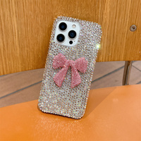 Adorable Argent Rose Or 3D Bowknot Full Diamond Phone Case pour iPhone 17 16 Pro Glitter Rhinestone Wholesale Phone Accessories