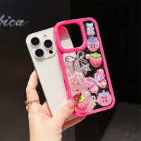 Casing Handphone Glitter Strawberry Cherry Bow untuk iPhone 17 16 15 14 Pro Max Kupu-kupu Bunga Resin ROSE DIY Bintang Penutup Belakang