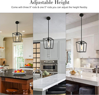 Lustre suspendu en métal noir de style cage géométrique avec abat-jour en verre transparent, lampe suspendue de style farmhouse pour îlot de cuisine, en stock aux États-Unis