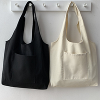 Sac fourre-tout en toile de coton réutilisable, couleur unie, esthétique, best-seller, pour les courses, les étudiants, avec poche