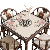 Nouveau tapis de table de mahjong en cuir absorbant l'eau de style chinois, antidérapant, pour la maison, motif floral et herbe, collection Printemps 2026, huit places