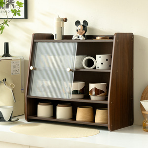 Solid Wood Cup Storage Rack 4 Layers <b>Tabletop</b> Display Cabinet For Coffee Tea Set - Product Image 1
