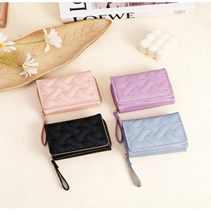 PU Leather Light <strong>Blue</strong> Heart Embroidery Short <strong>Wallet</strong> Factory Direct <strong>Women</strong> Cute Mini Bifold Card Holder <strong>Wallet</strong> - Product Image 2