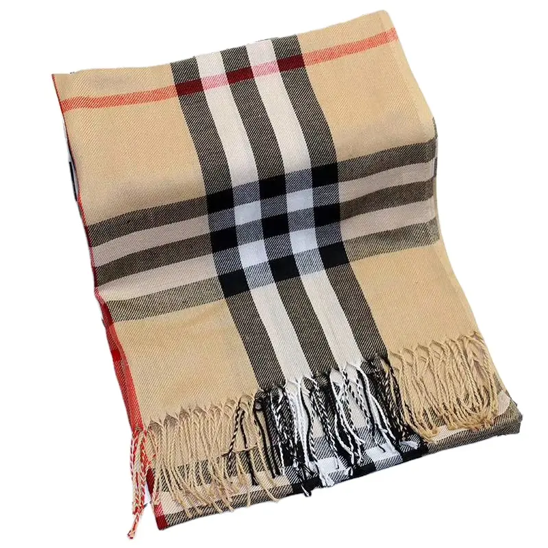 Popular design high quality Cheap long Tassels men and women unisex camel plaid pashmina scarf