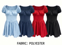 Robe mini évasée style A-line, boutonnée, manches courtes bouffantes, col carré, buste froncé, taille haute, style corset, décontractée, coupe skater, ODM