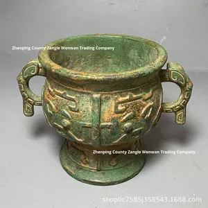 골동품 중국 청동 구이 선박, Taotie 패턴 및 이중 손잡이가 있는 고대 의식 도자기, 소장 예술 장식 - Product Image 6