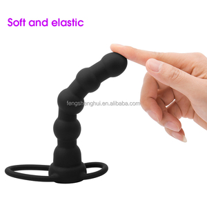 Double perlé vibrant lapin pénétration Sex Toys Double pénétrateur Cock Ring Anal Vibrator Massager Strap-On Penis Ring - Product Image 6