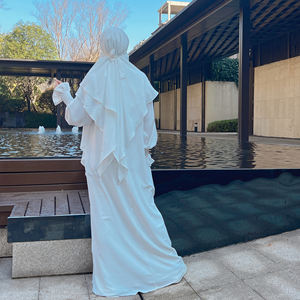 Loriya Venta caliente dos capas Flowy Khimar oración <span class=keywords><strong>Hijab</strong></span> Jazz pañuelo para la cabeza Jilbab Abaya mujeres vestido musulmán - Product Image 6