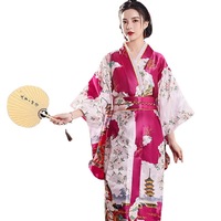 Élégant Kimono Yukata Japonais Traditionnel en Satin pour Femme avec Obi Fleuri, Robe de Soirée Vintage, Costume de Cosplay Taille Unique
