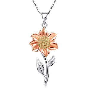 Fashion accessories 925 sterling silver necklace beautiful sunflower pendant gold rose gold women's collarbone chain