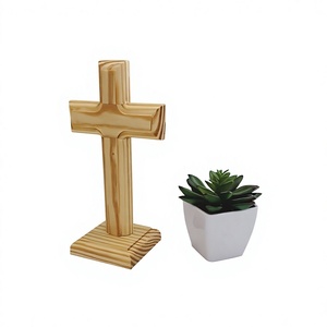 Croix chrétienne en bois naturel, faite à la main, décoration murale rustique pour la maison, la salle de prière, la chambre à coucher, le salon - Product Image 1