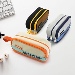 Xi Peptide – trousse à crayons sportive, bloc de couleurs, grande capacité, double couche, pour l'école, pour hommes et femmes, Orange, bleu, jaune - Product Image 1