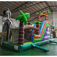 Parcours d'obstacles gonflable de qualité commerciale avec château gonflable, toboggan, trampoline, thème jungle, parc de jeux gonflable pour enfants