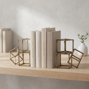 AK Brass Tricube Metal Bookends Set of 2 Brass Finish Decorative Book Holders for Desk Decor Shelf Home Office Decor - Product Image 3