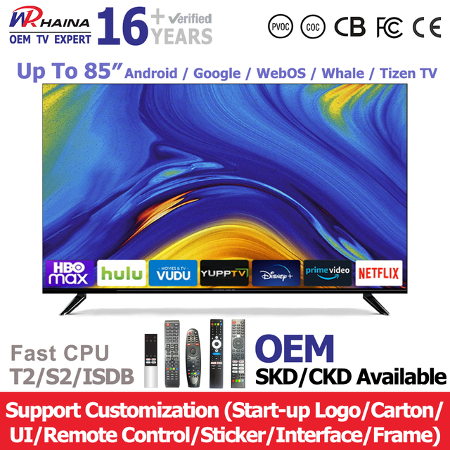 HAINA Wholesale HD 32 40 43 50 Inch 2K Android Smart TV 4K 55 65 75 85 Inch Google WebOS Tvs Television with Built in WiFi
