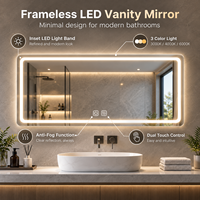 Miroir de salle de bain mural sans cadre avec éclairage LED, anti-buée, 3 couleurs de lumière, gradation progressive, commande tactile