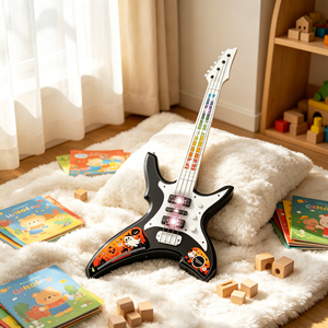 Guitarra Eléctrica de Juguete de Plástico para Halloween con Luces LED Intermitentes, Música Integrada, Funciona con Pilas AA, Accesorio de Fiesta Unisex para Niños, Regalo Festivo - Product Image 1