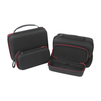Estuche Protector de EVA OEM ODM con Ribete en Contraste Negro y Rojo, Organizador con Bolsillo Externo con Cremallera, Asa de Transporte y Correa para la Muñeca