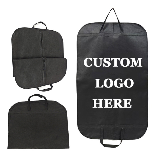 Suit Wedding Dress Storage Bag Non-Woven Dustproof Handle Zipper Custom Logo UV Printing Durable Clothing Dust Cover Black