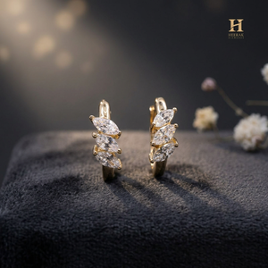 18K Gold Marquise Cut Diamond Huggie Hoop Earrings <b>Crystal</b> <b>Cluster</b> Leaf Small Hoop Earrings Jewelry - Product Image 6