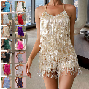 Nuevo <span class=keywords><strong>Mono</strong></span> Sexy de Verano Estilo Europeo Americano con Cuello Halter, Espalda Descubierta, Borlas y Color Liso para Discoteca - Product Image 1