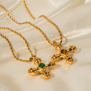 Yueli Cross <b>Necklace</b> Stainless Steel Gold Plated Geometric Pendant Party Jewelry - Product Image 3